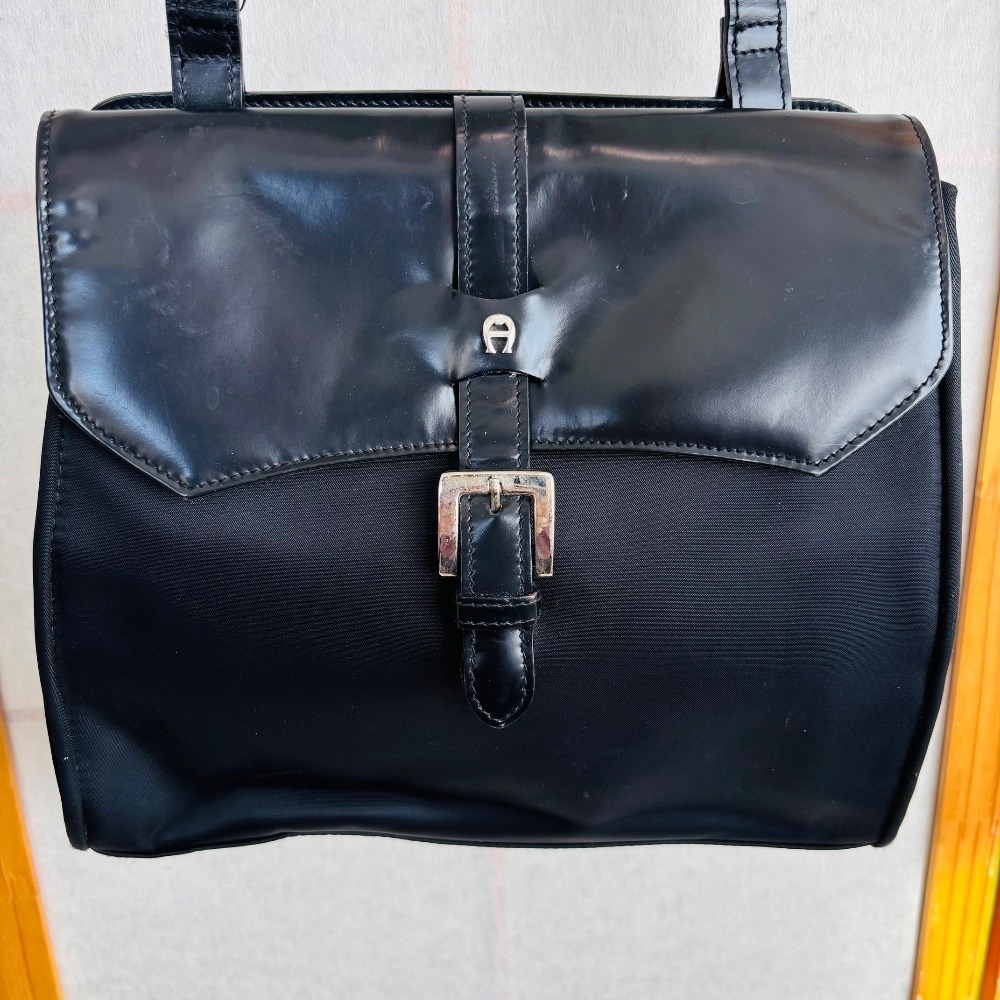 Vintage Etienne Aigner‎ Black Leather Trim Nylon Fabric Shoulder Bag Purse